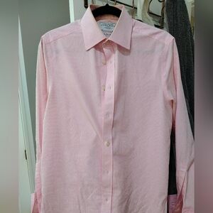 Charles Tyrwhitt Men's Pink Check Non Iron Slim Fit Dress Shirt Size 15,